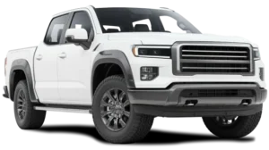 Diesel Repair, Auto Repair In South Jordan, UT At Performance Place. A white pickup truck with four doors, black accents, large tires, and a bold front grille, viewed from the front left side on a transparent background.