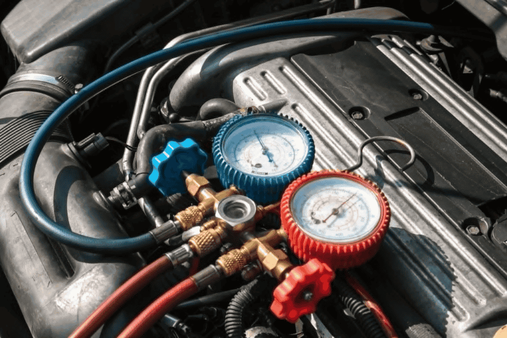 Car A/C Repair and Refrigerant Recharges in South Jordan, UT for Summer Driving - Performance Place. An image of A/C Manifold Gauges Set, Check the pressure and leak.